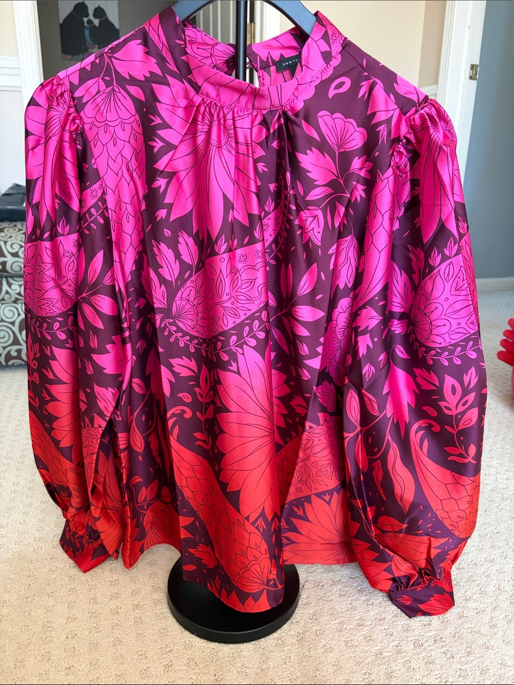 Ann Taylor Floral Blouse in Fuchsia and Burgundy